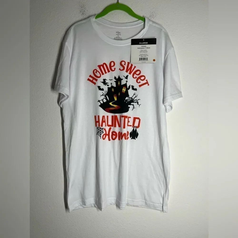 NWT Halloween T-shirt « Home Sweet Haunted Home »White Orange Unisex Size XL